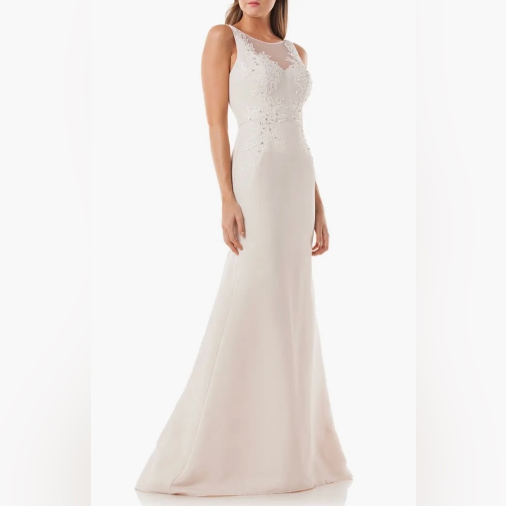 Carmen Marc Valvo Infusion Lace Appliqué Mermaid Wedding Gown Size 8